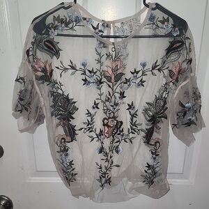 Elegant Sheer Floral Embroidered Blouse